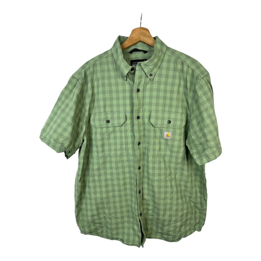 Carhartt Mens size Large Loose Fit Midweight Short-Sleeve Plaid Shirt Green
